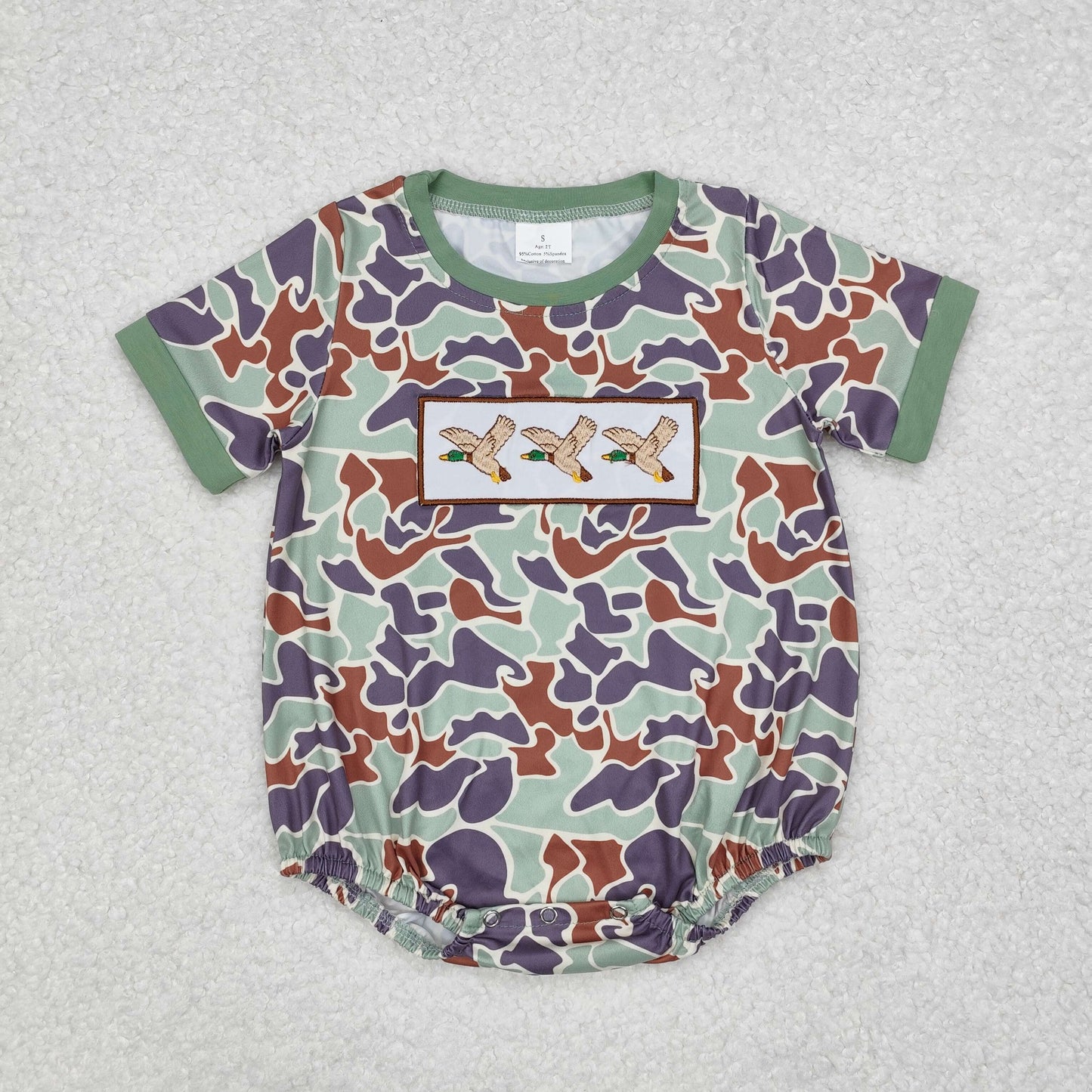 SR2011 Duck Embroidery Camo Print Baby Boys Summer Romper