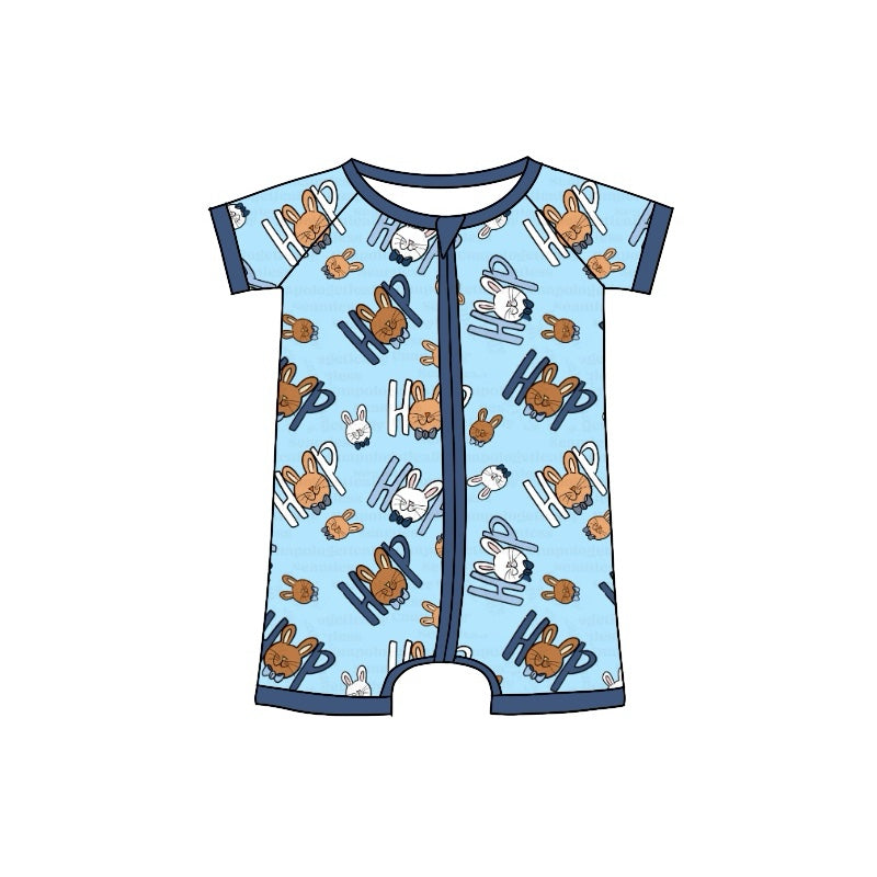 (Pre-order)SR2016 HOP Bunny Blue Print Baby Boys Easter Sleeper Zipper Romper