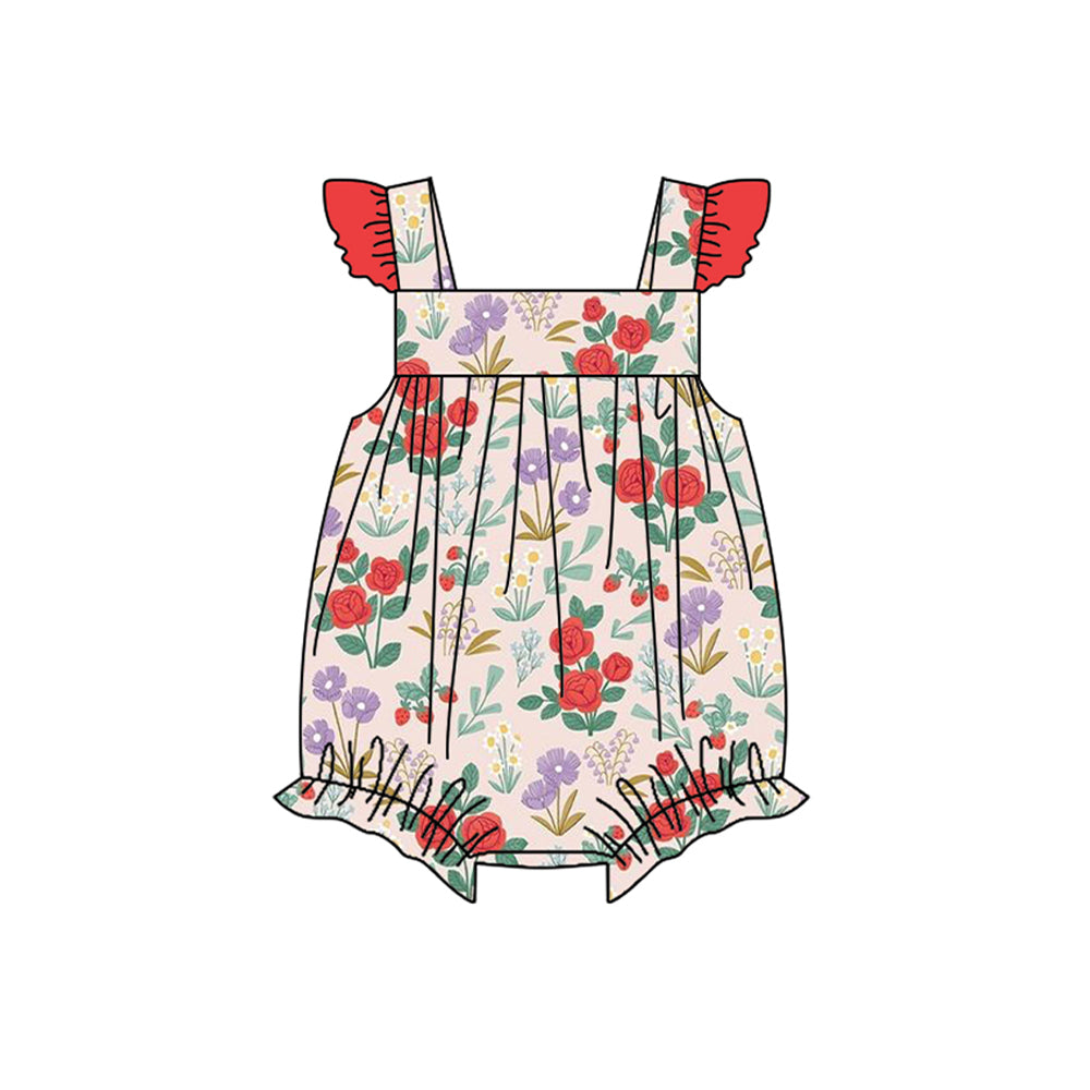 (Pre-order)SR2037 Flowers Print Baby Girls Summer Romper
