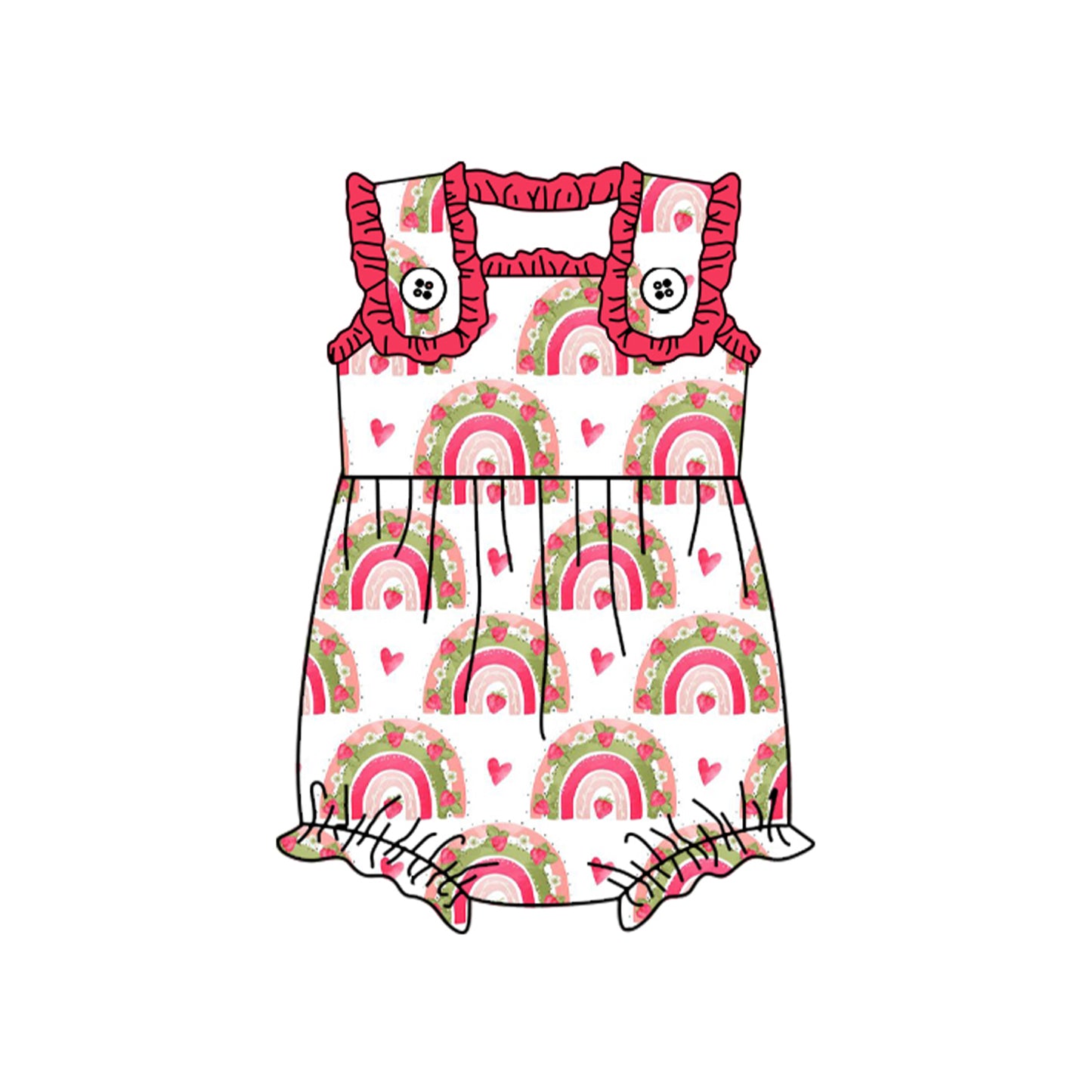 (Pre-order)SR2048 Rainbow Heart Print Baby Girls Valentine's Day Romper