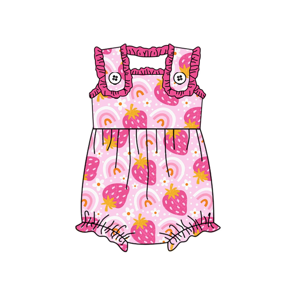 (Pre-order)SR2050 Strawberry Rainbow Flowers Print Baby Girls Summer Romper