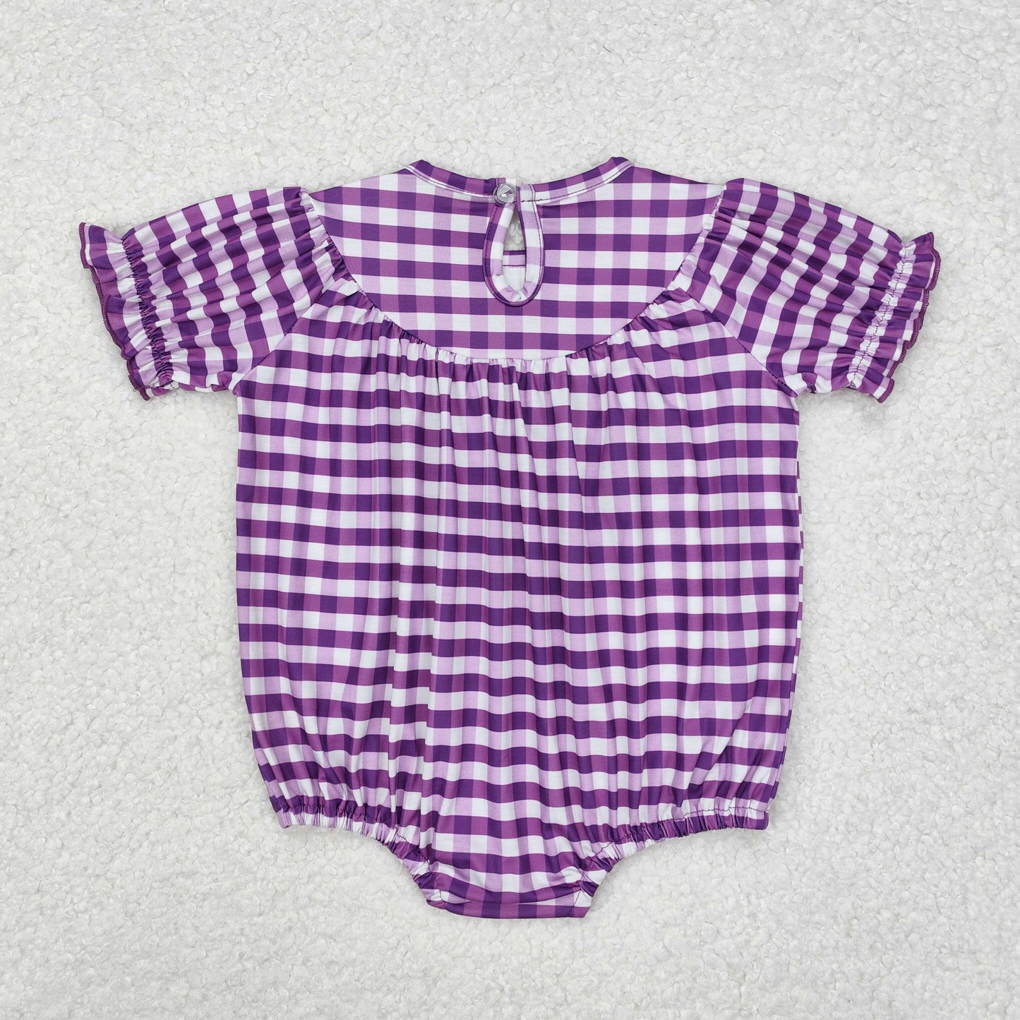 SR2060 Crocodile Bird Crayfish Embroidery Purple Plaid Print Baby Girls Mardi Gras Smocked Romper