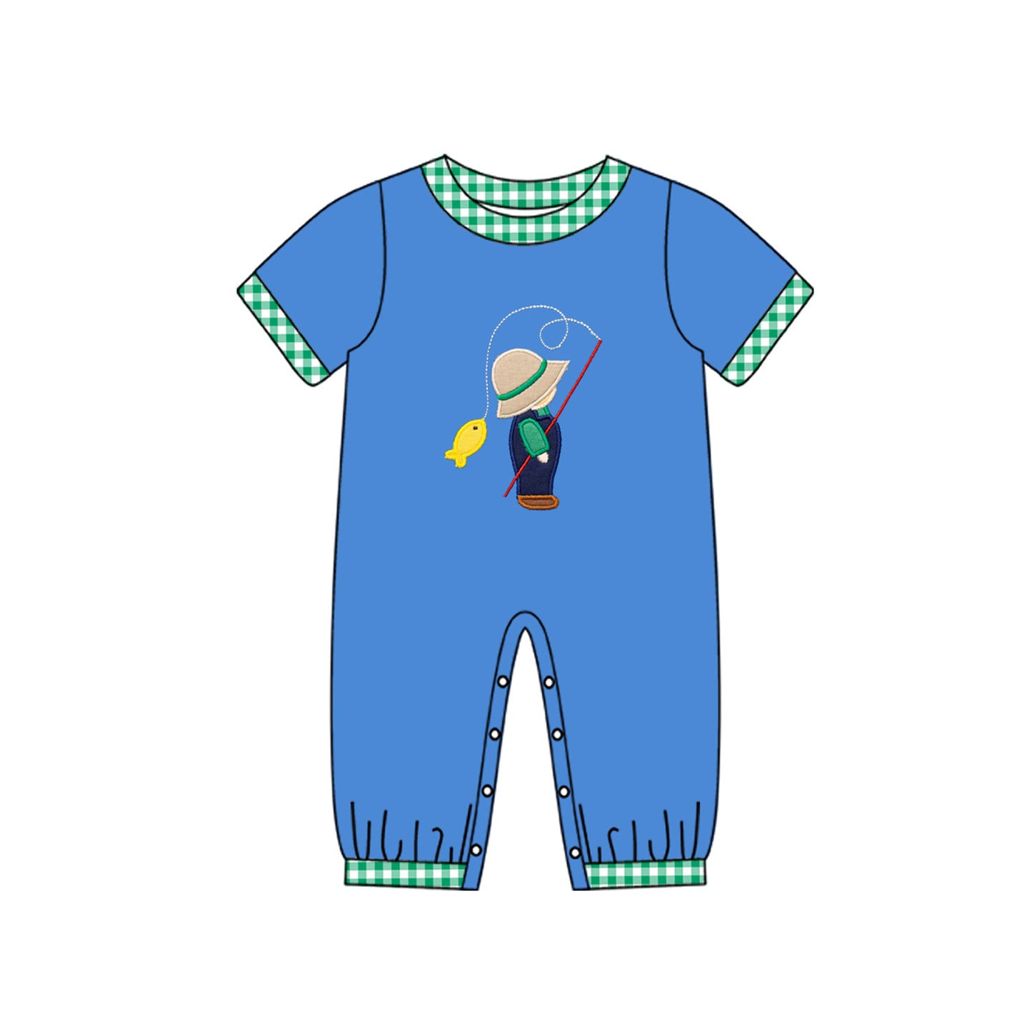 (Pre-order)SR2061 Fishing Blue Print Baby Boys Romper