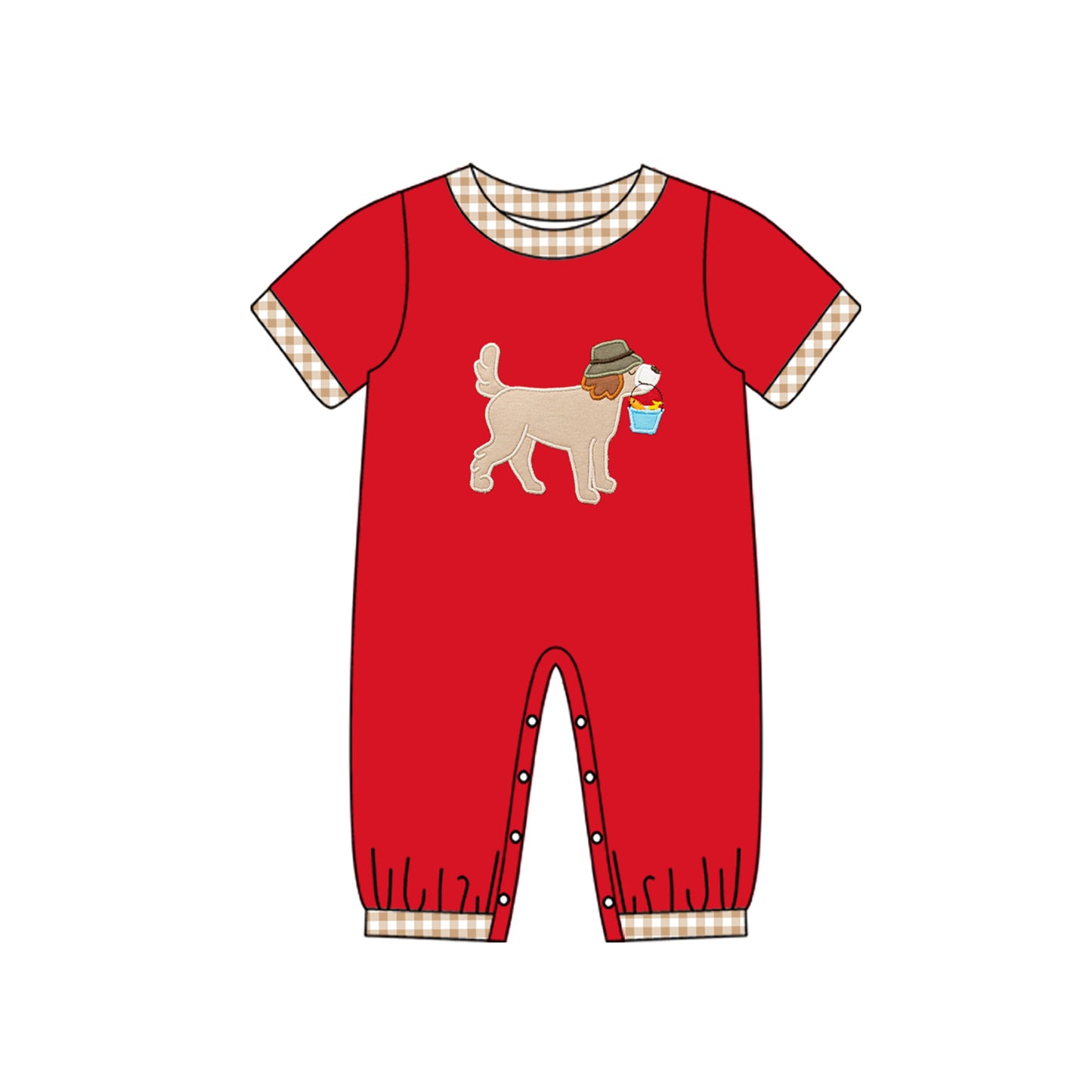 (Pre-order)SR2062 Dog Fish Red Print Baby Boys Romper