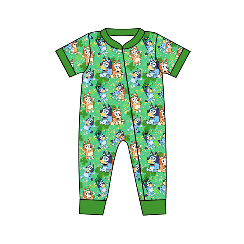 (Pre-order)SR2069 Cartoon Dog Print Baby St. Patrick's Day Sleeper Zipper Romper