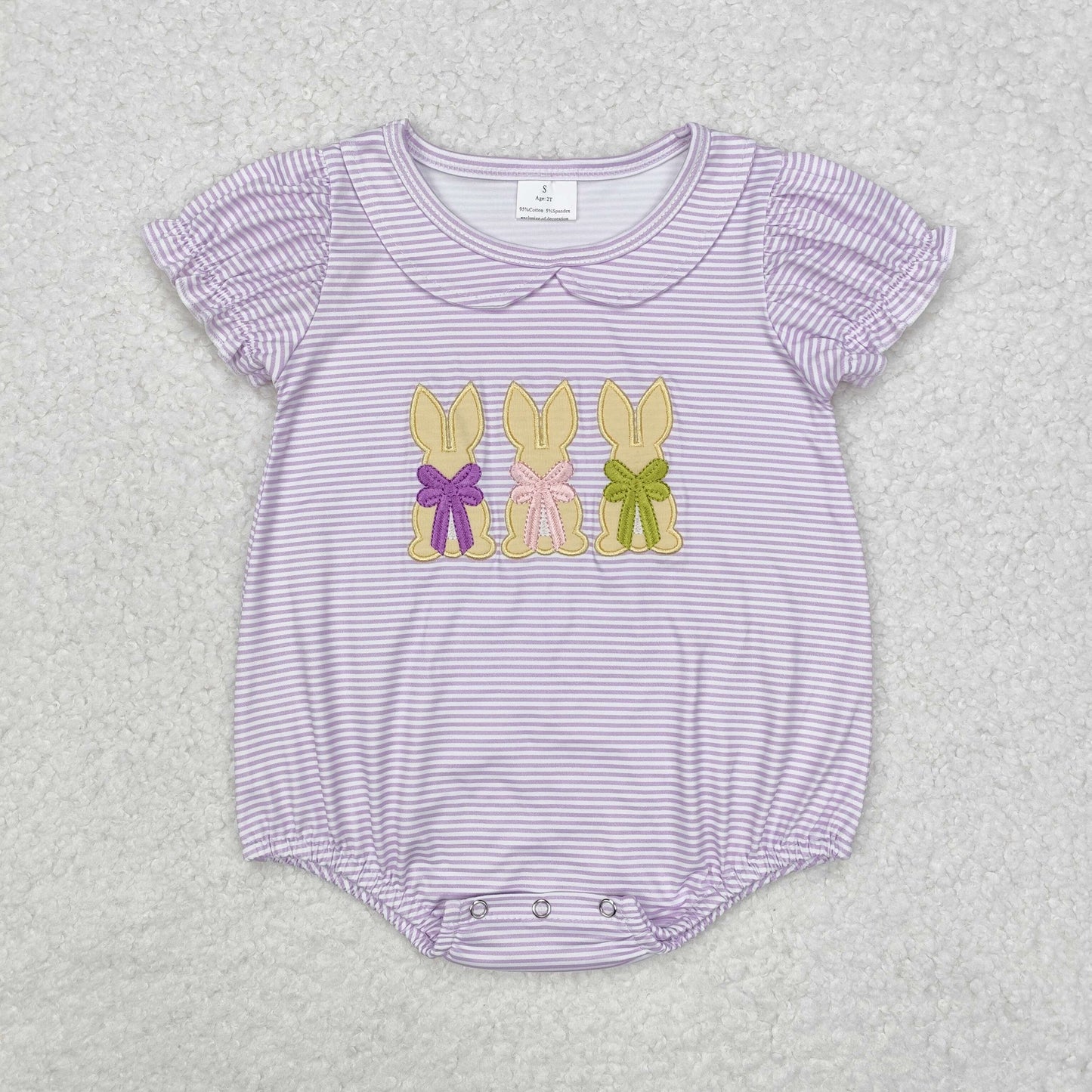 Bunny Embroidery Stripes Print Sisters Easter Matching Clothes