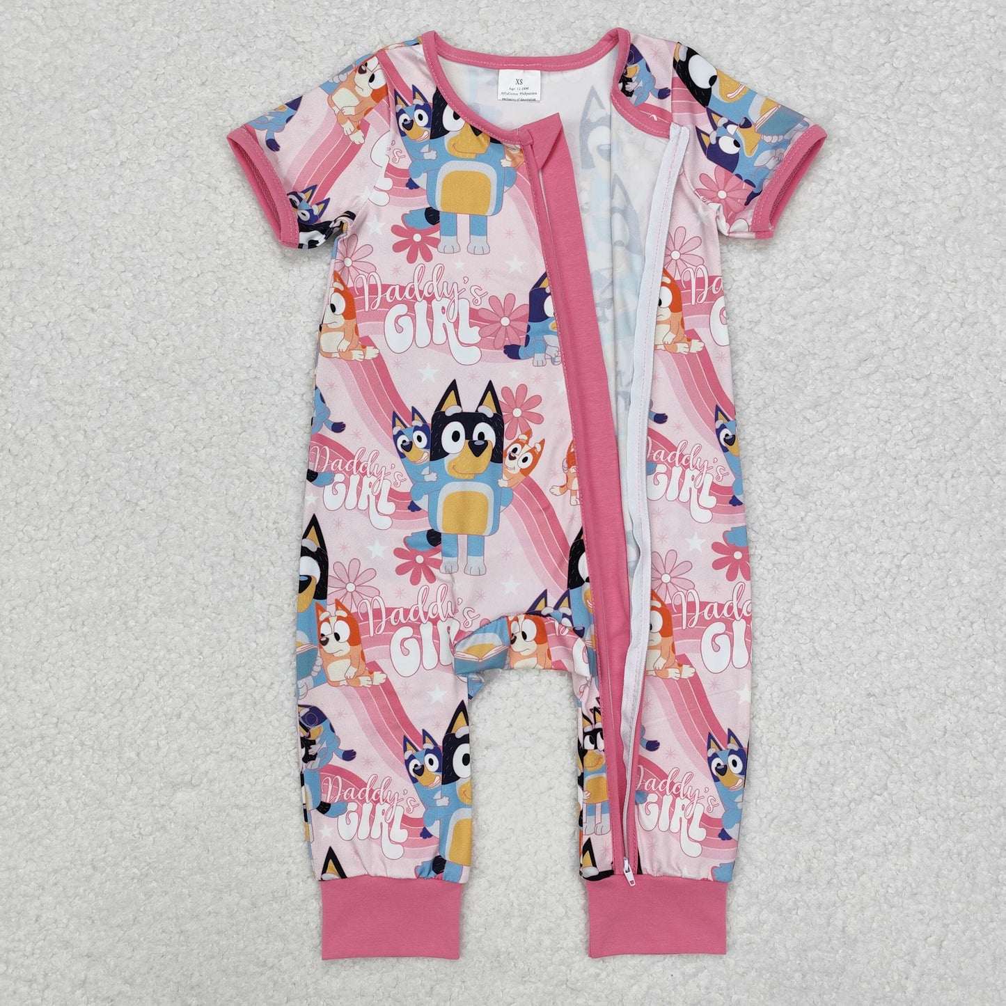 SR2105 Cartoon Dog Daddy's Girl Flowers Print Baby Girls Sleeper Zipper Romper
