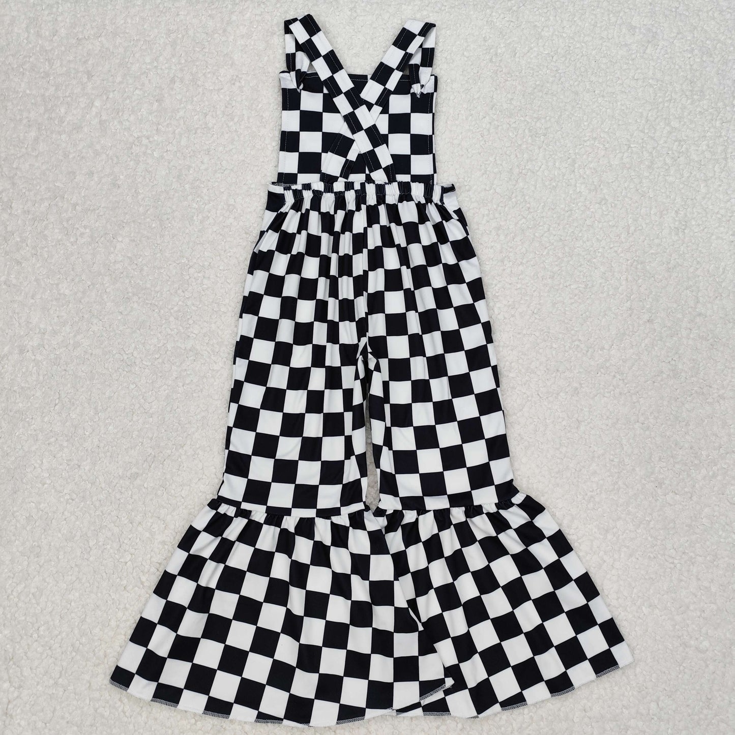 SR2111 Black Plaid Print Girls Summer Suspender Jumpsuits