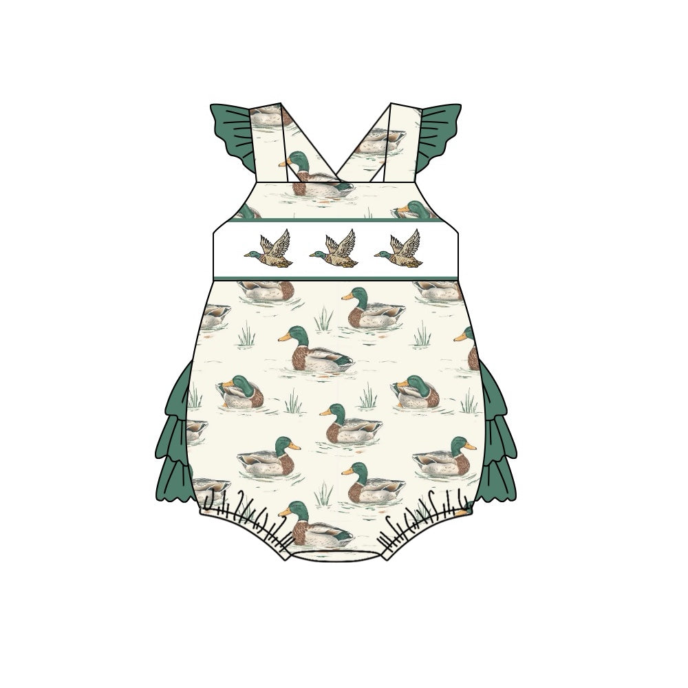 (Pre-order)SR2127 Duck Print Baby Girls Summer Romper