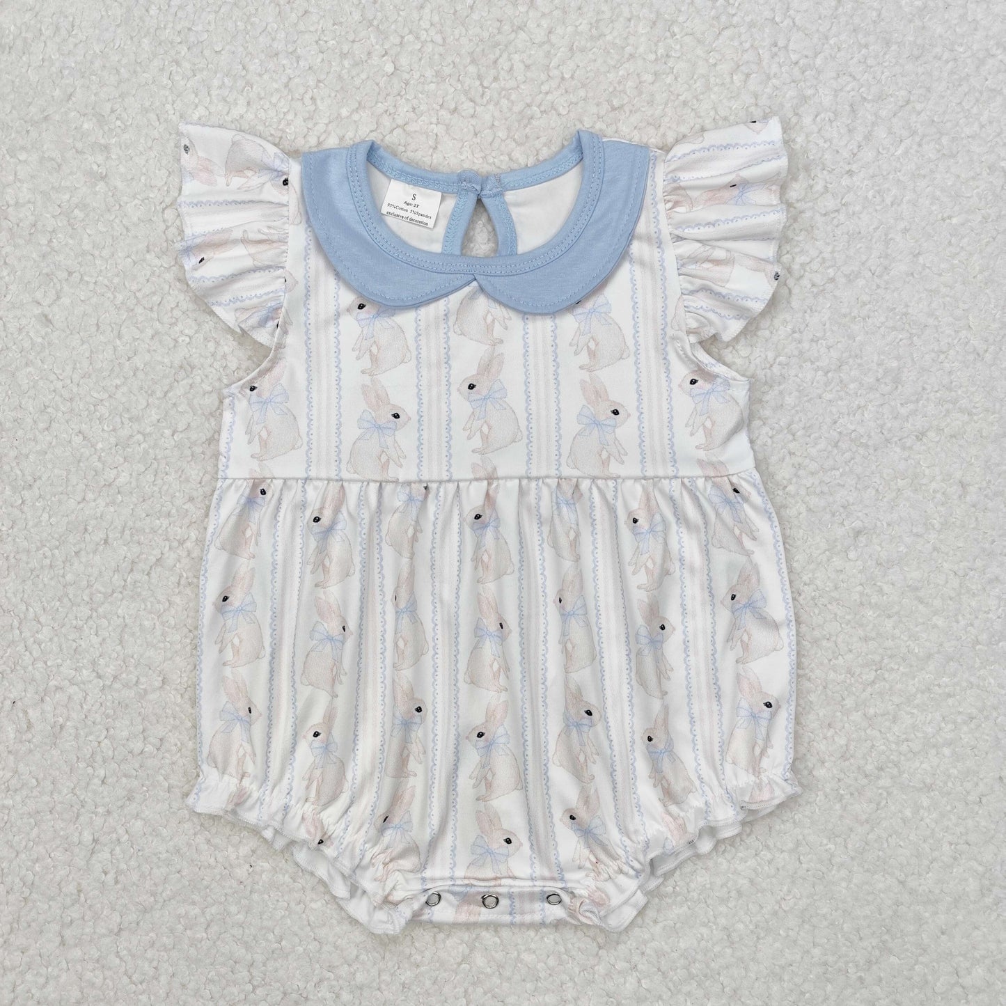 SR2132 Bunny Bows Print Baby Girls Easter Romper
