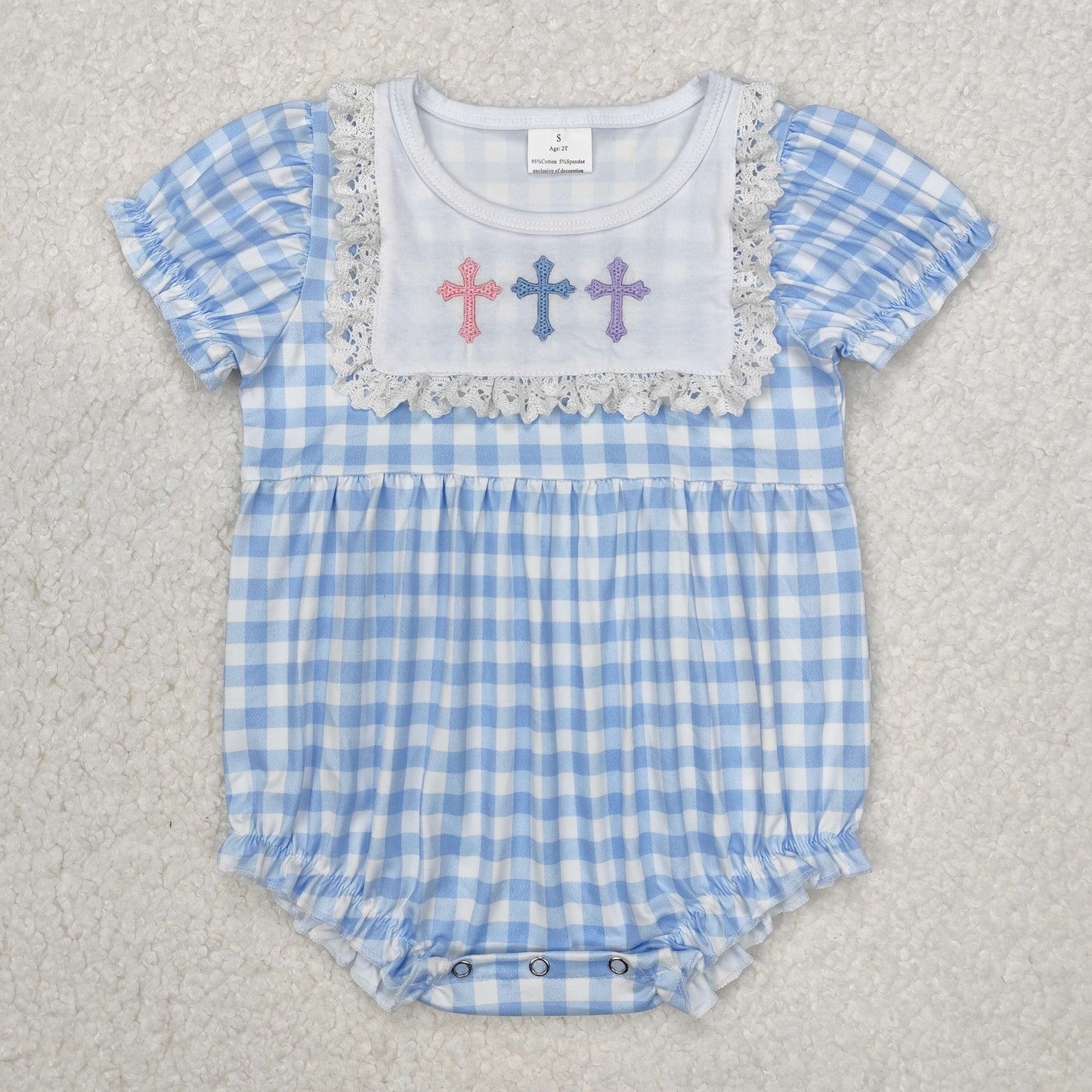 Cross Embroidery Plaid Print Sibling Easter Matching Clothes