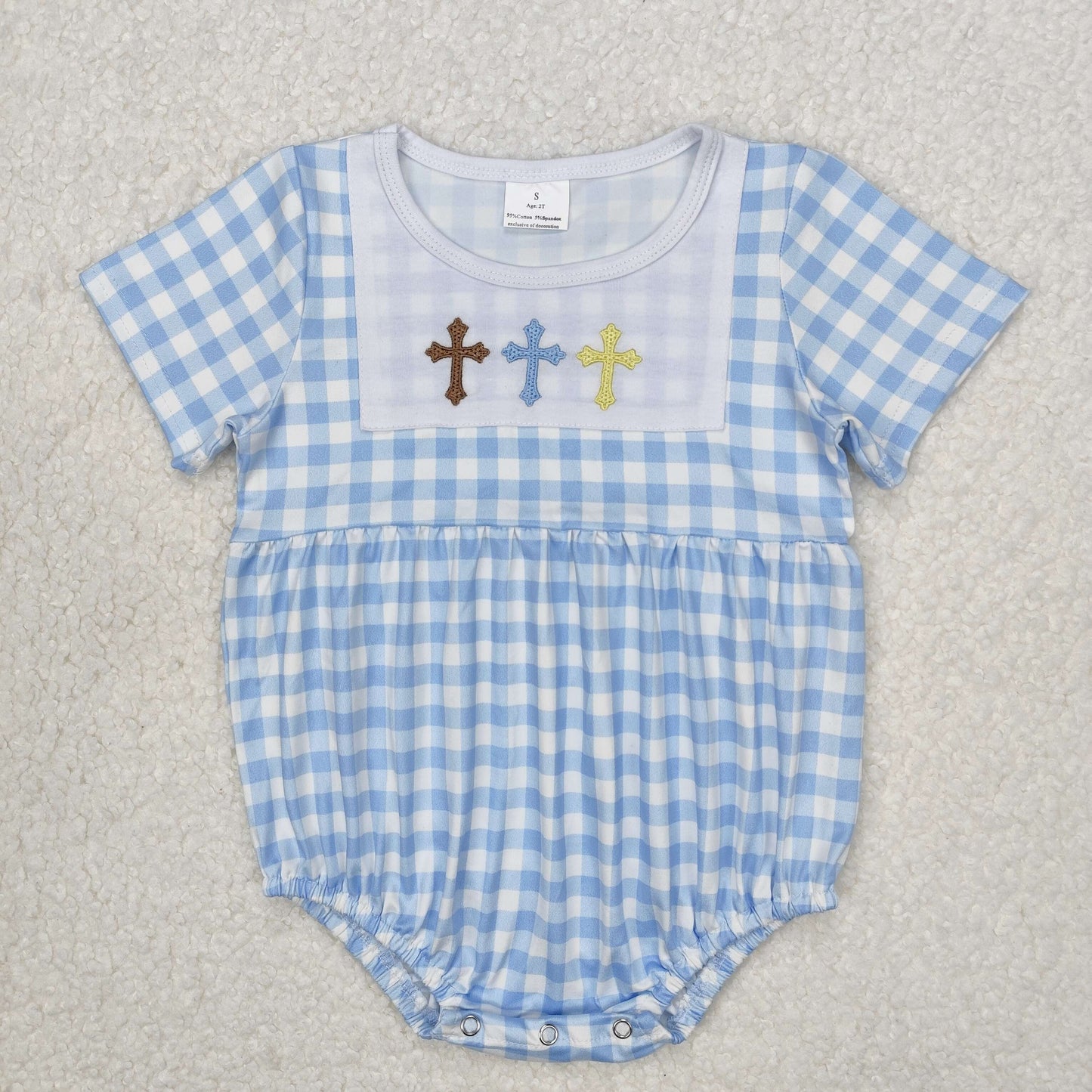 Cross Embroidery Plaid Print Sibling Easter Matching Clothes