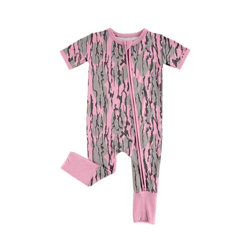 (Pre-order)SR2172 Pink Camo Print Baby Girls Sleeper Zipper Romper
