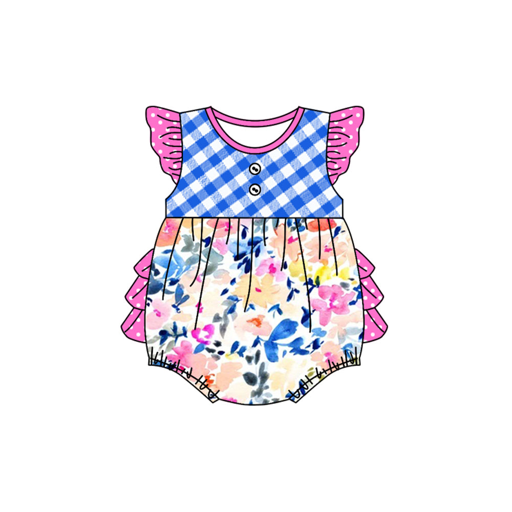 (Pre-order)SR2176 Flowers Print Baby Girls Summer Romper