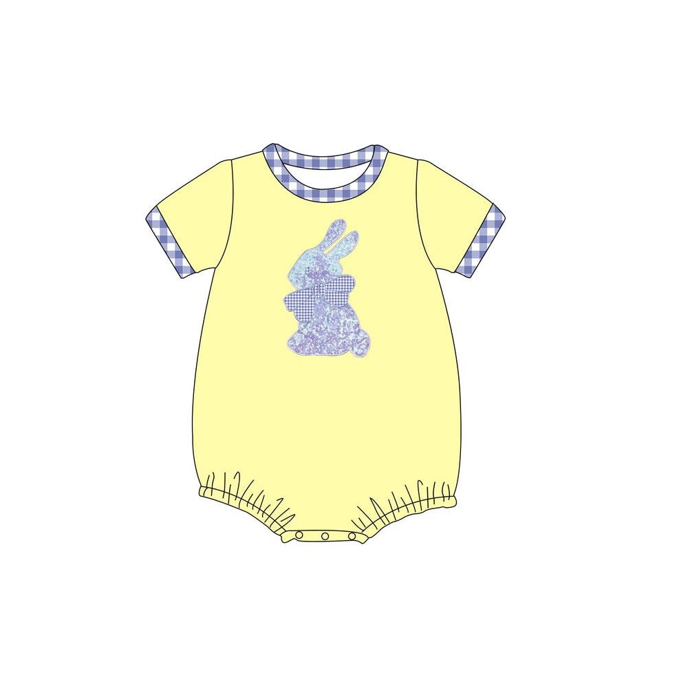 (Pre-order)SR2187 Bunny Yellow Print Baby Boys Easter Romper