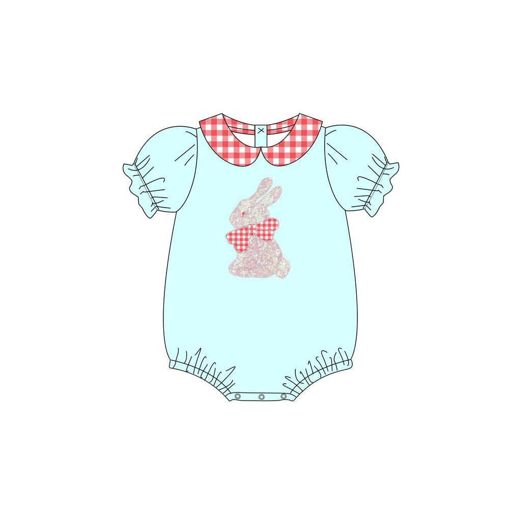 (Pre-order)SR2188 Bunny Blue Print Baby Girls Easter Romper