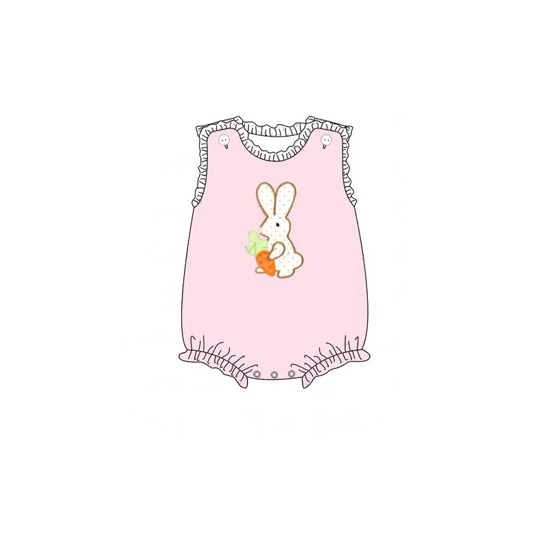 (Pre-order)SR2193 Bunny Carrot Pink Print Baby Girls Easter Romper