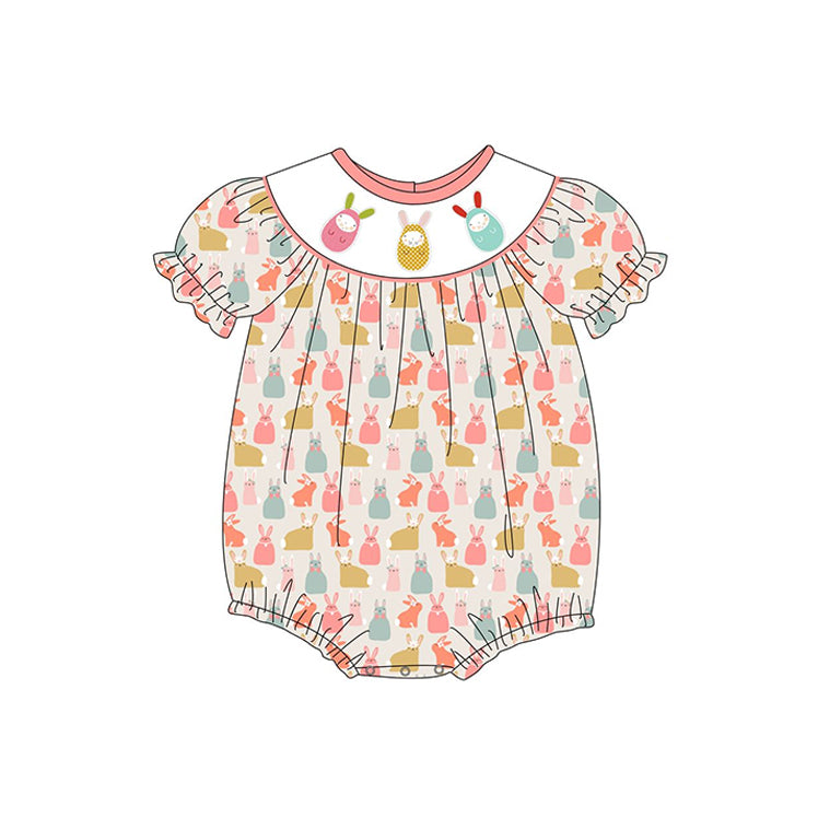 (Pre-order)SR2195 Colorful Bunny Print Baby Girls Easter Romper