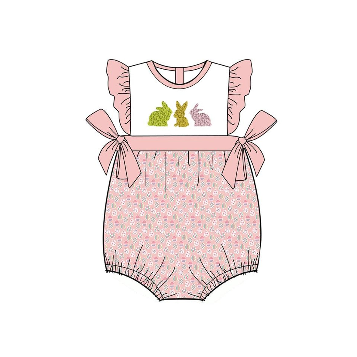 (Pre-order)SR2197 Bunny Eggs Pink Print Baby Girls Easter Romper