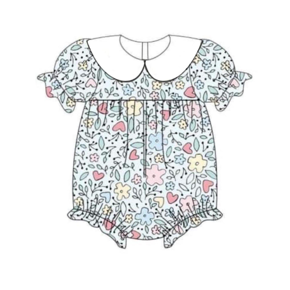 (Pre-order)SR2219 Flowers Print Baby Girls Summer Romper