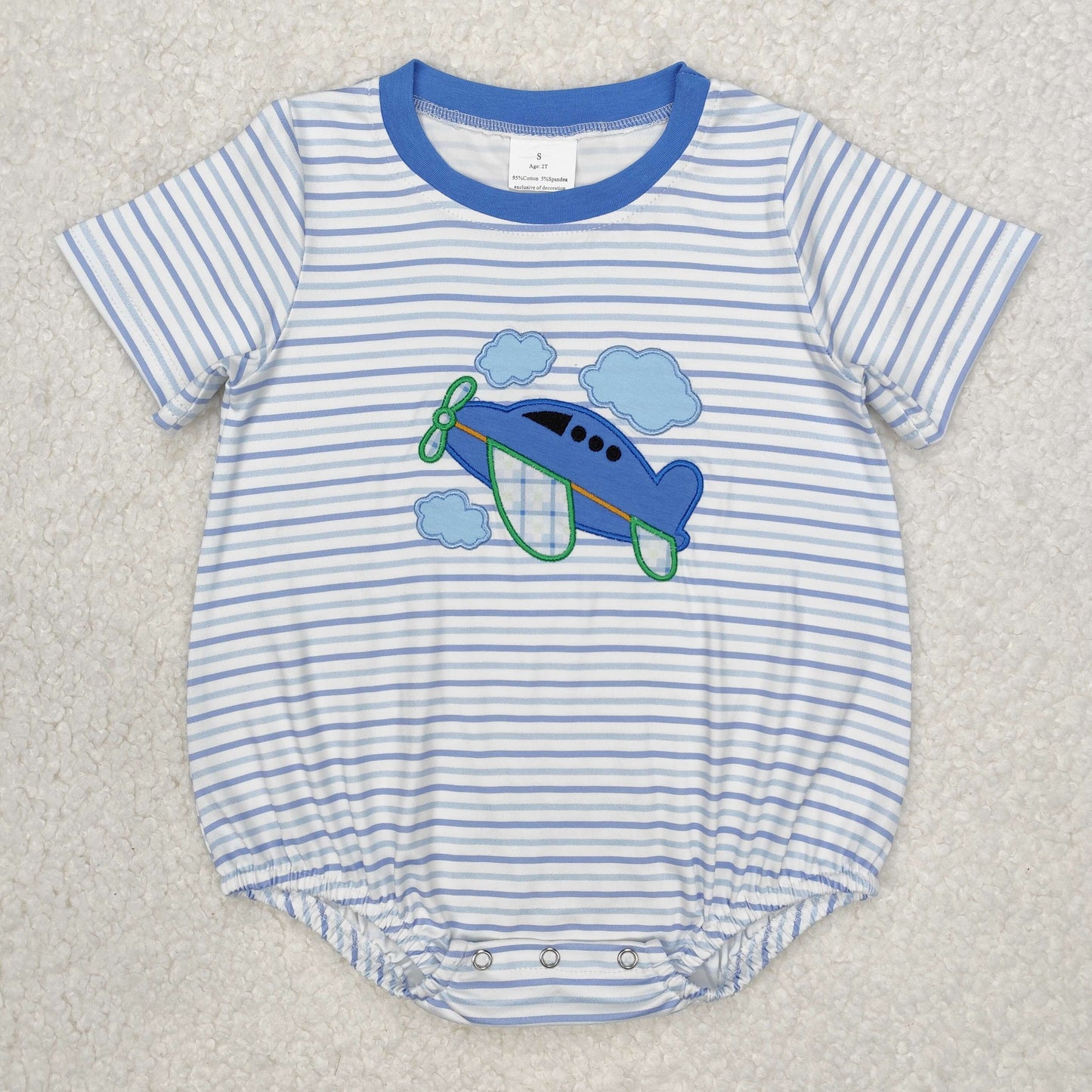 SR2244 Plane Embroidery Stripes Print Baby Boys Summer Romper