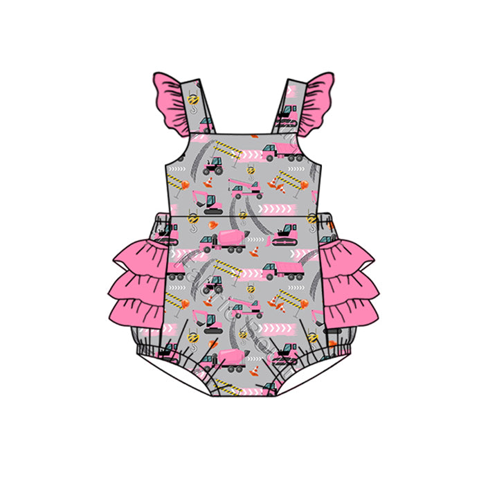 (Pre-order)LR2252 Construction Heart Print Baby Girls Valentine's Day Romper