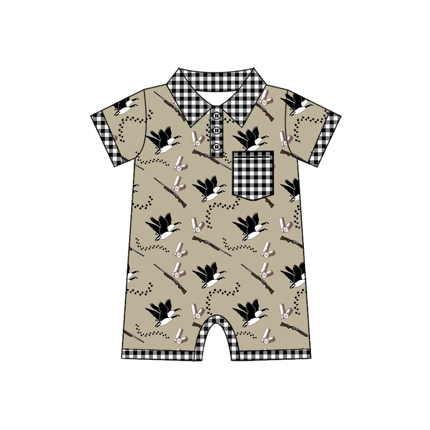 (Pre-order)SR2259 Duck Call Hunting Print Baby Boys Summer Romper
