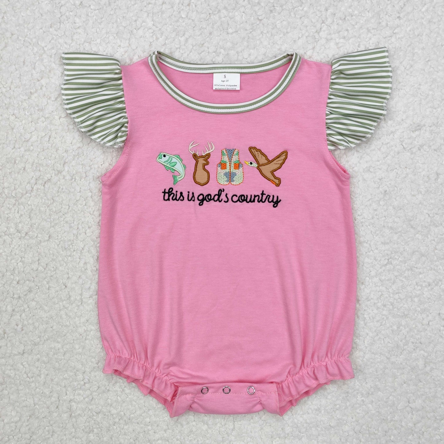 SR2264 Fish Deer Duck Embroidery Baby Girls Summer Romper