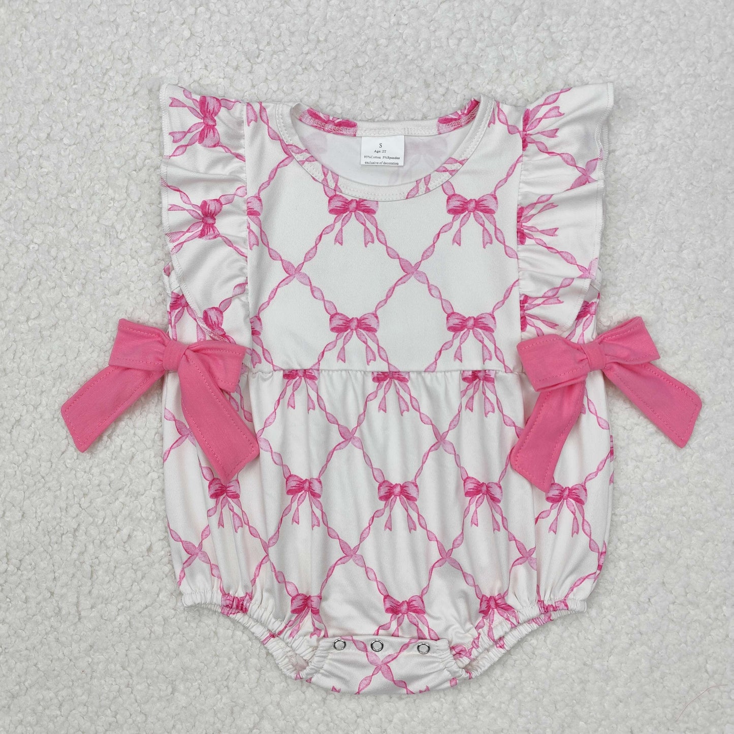 SR2269 Pink Bows Print Baby Girls Summer Romper