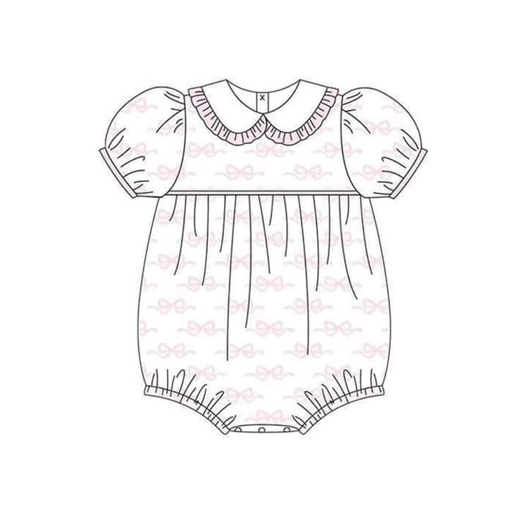 (Pre-order)SR2270 Pink Bows White Print Baby Girls Summer Romper