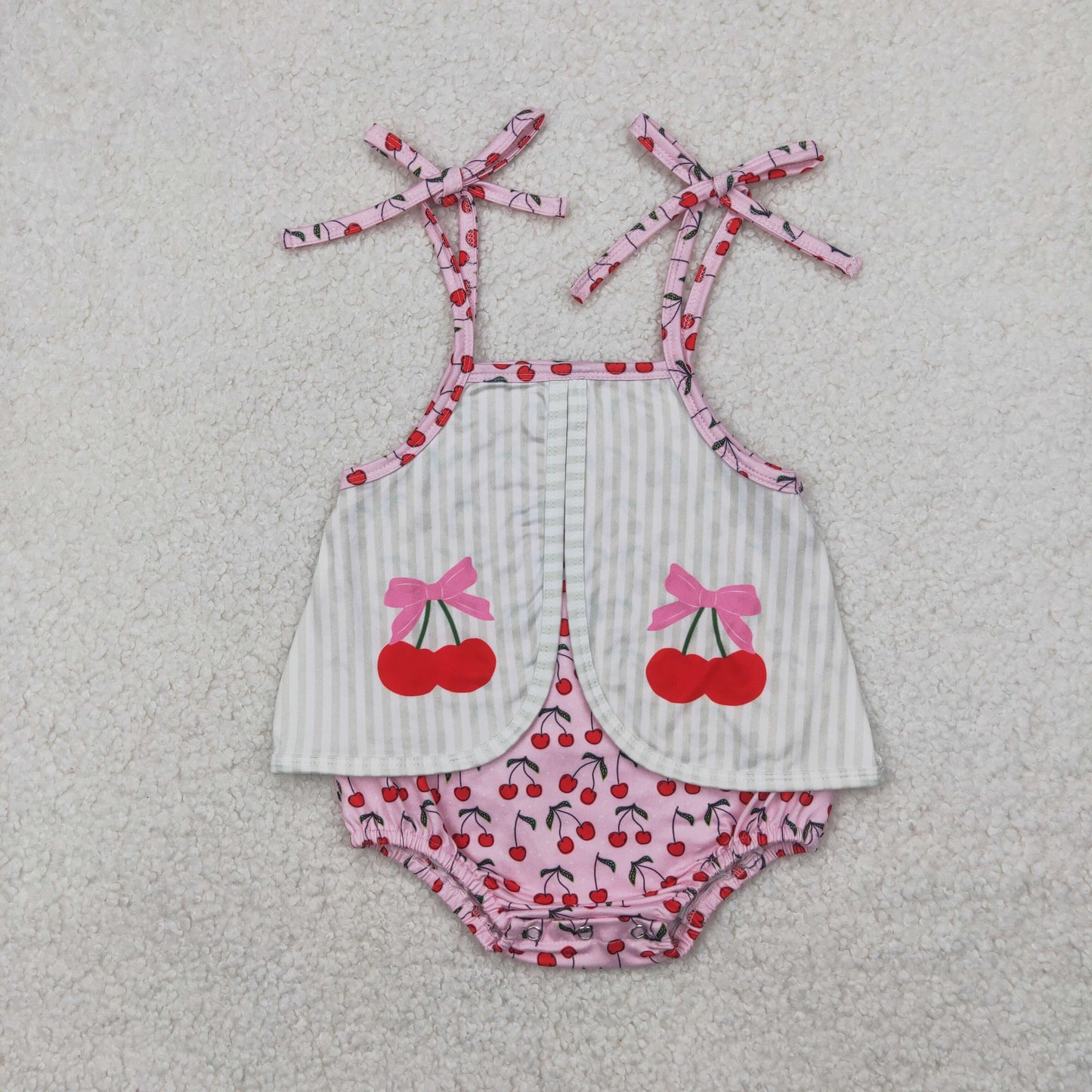 SR2279 Cherry Print Baby Girls Summer Strap Skirted Romper