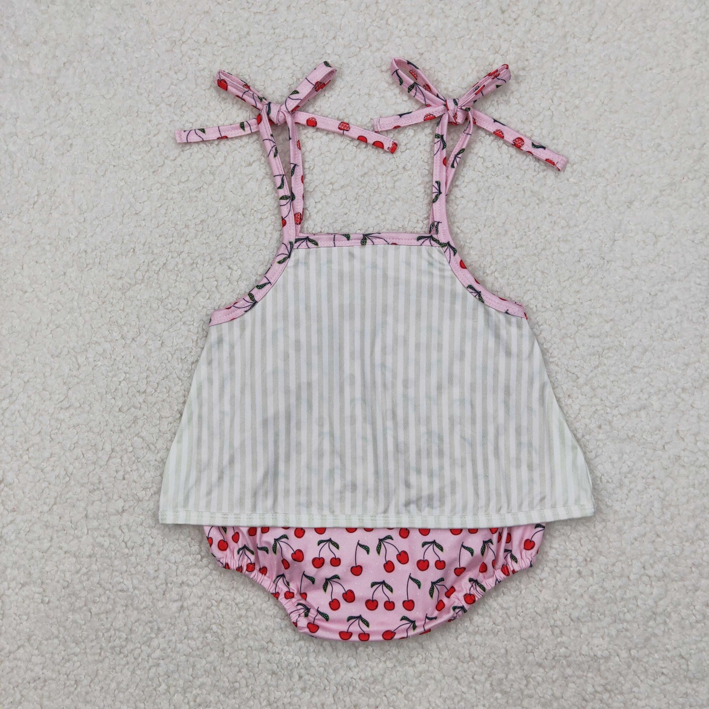 SR2279 Cherry Print Baby Girls Summer Strap Skirted Romper