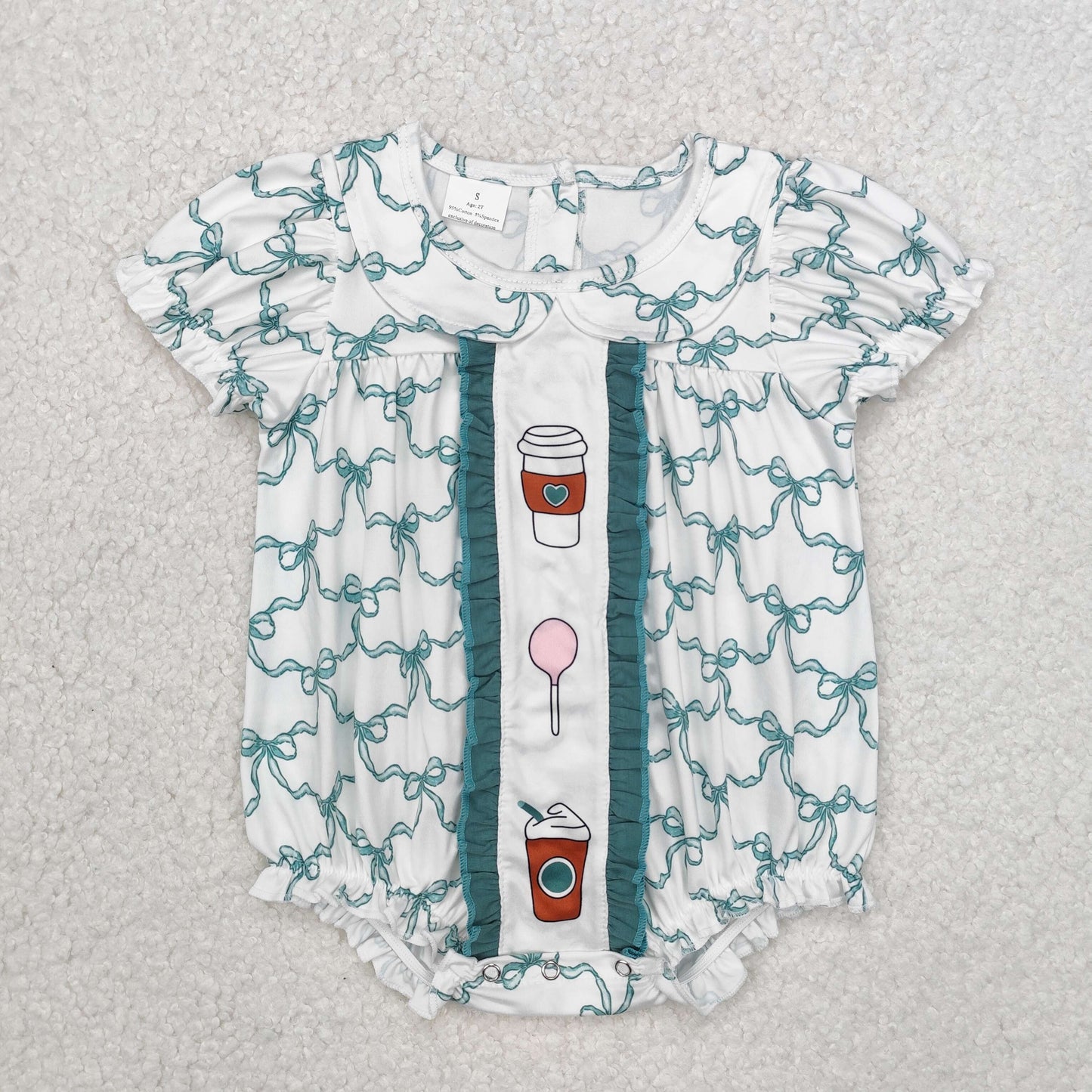 SR2281 Coffee Lollipop Green Bows Print Baby Girls Summer Romper