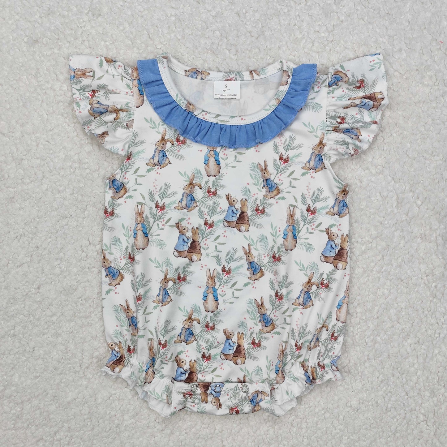SR2287 Bunny Print Baby Girls Easter Romper