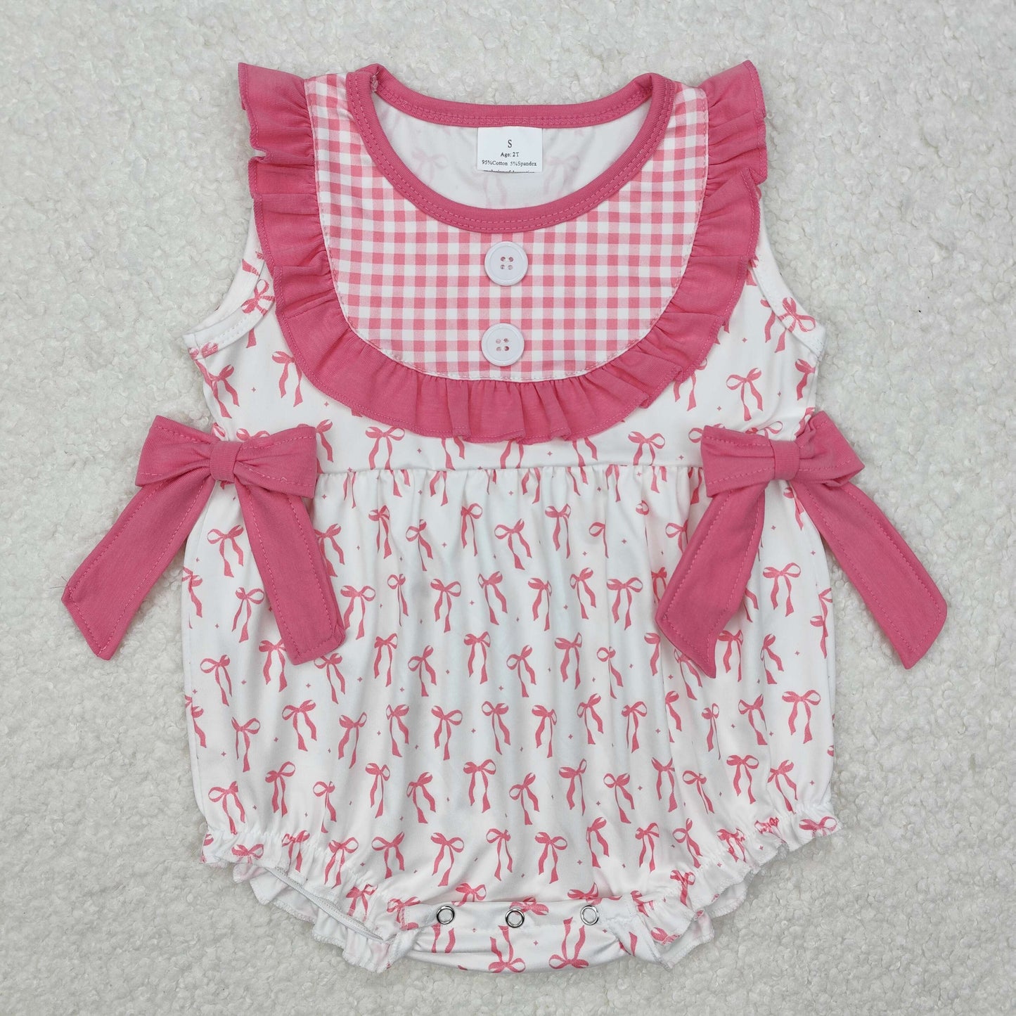 SR2294 Bows Pink Print Baby Girls Sleeveless Summer Romper