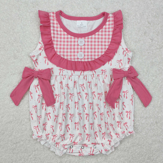 SR2294  Bows Pink Print Baby Girls Sleeveless Summer Romper