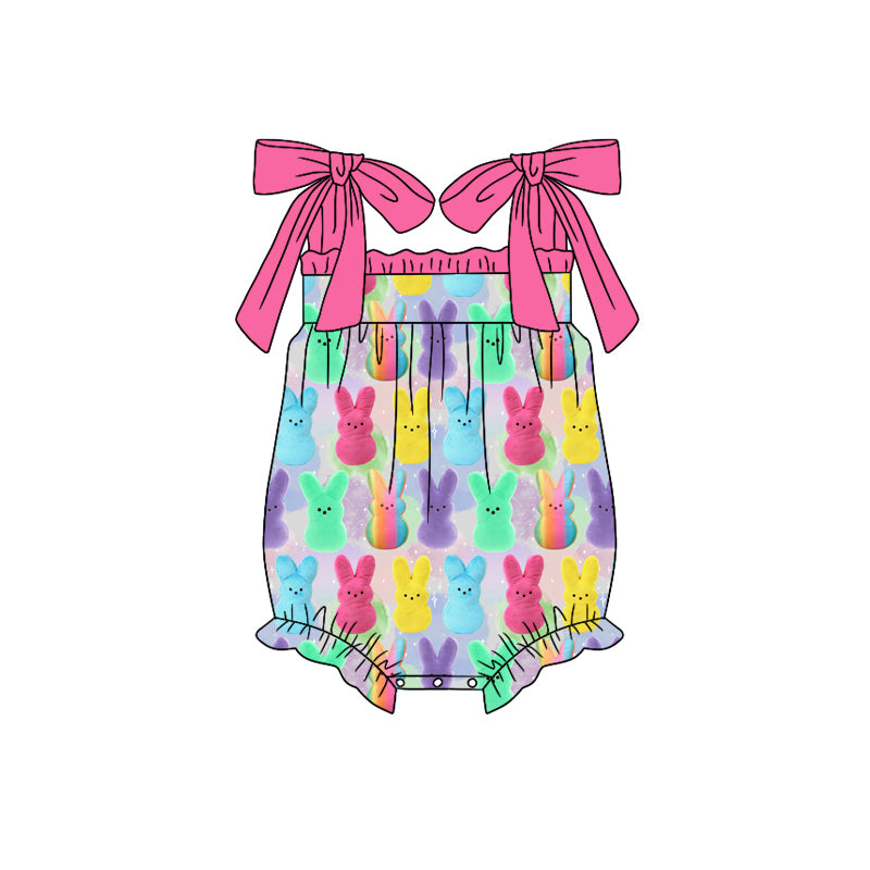 (Pre-order)SR2296 Colorful Bunny Print Baby Girls Easter Romper