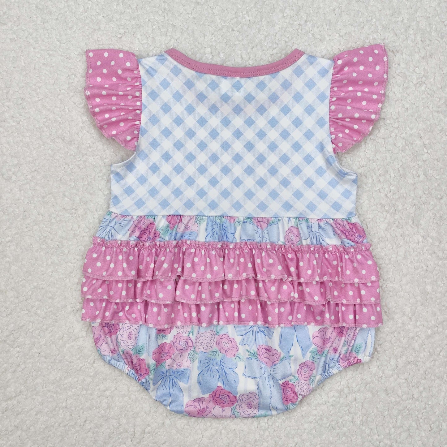 SR2298  Flowers Bows Print Baby Girls Summer Romper