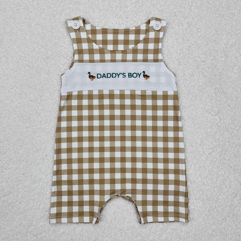 Daddy's Boy & Girl Duck Embroidery Plaid Print Sibling Summer Matching Clothes