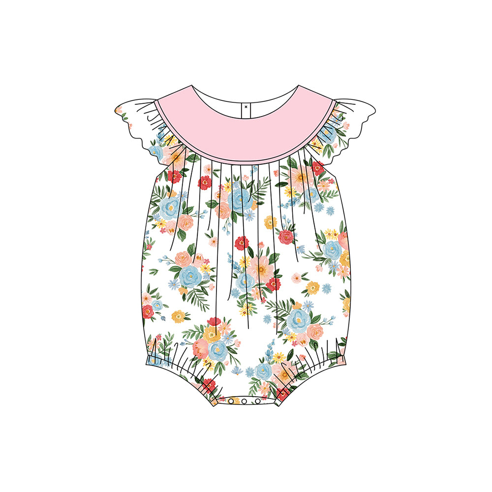 (Pre-order)SR2305 Flowers Print Baby Girls Summer Romper