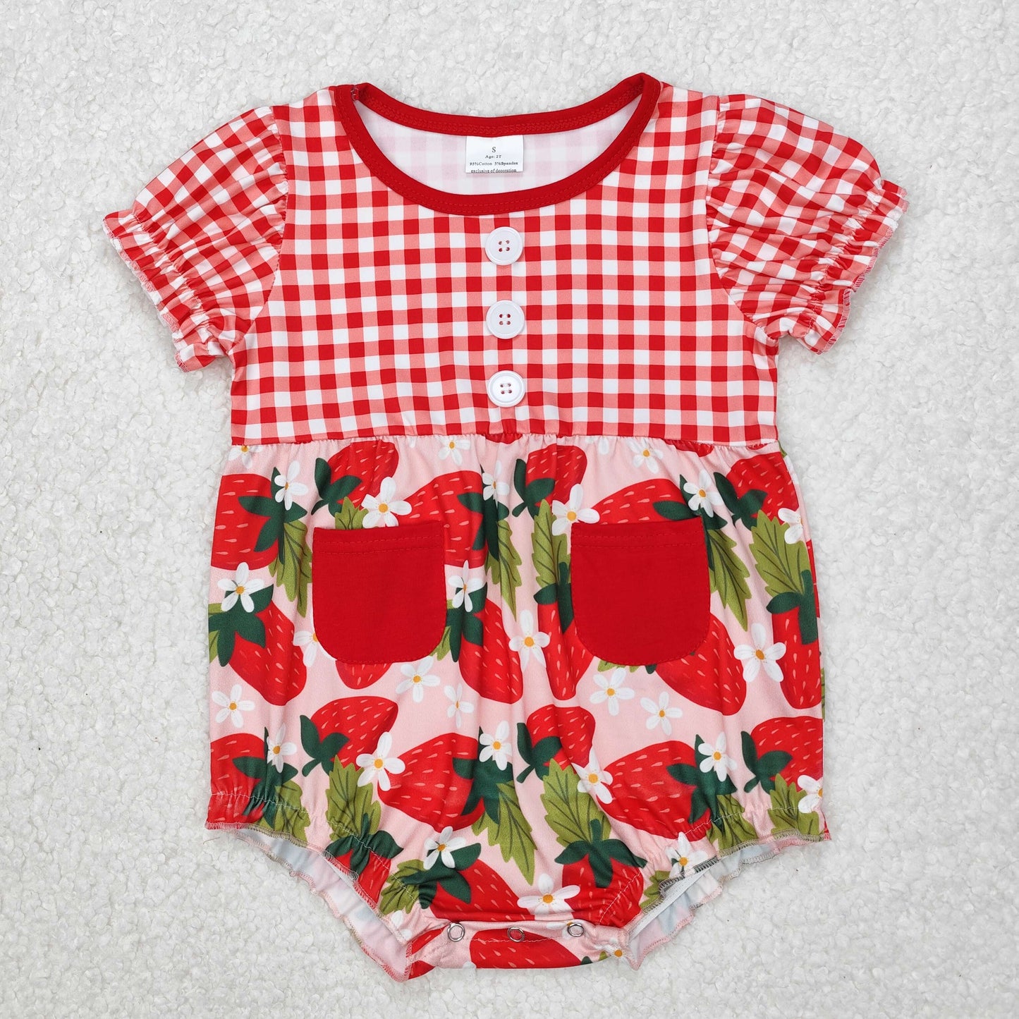 SR2307 Strawberry Flowers Print Baby Girls Summer Romper