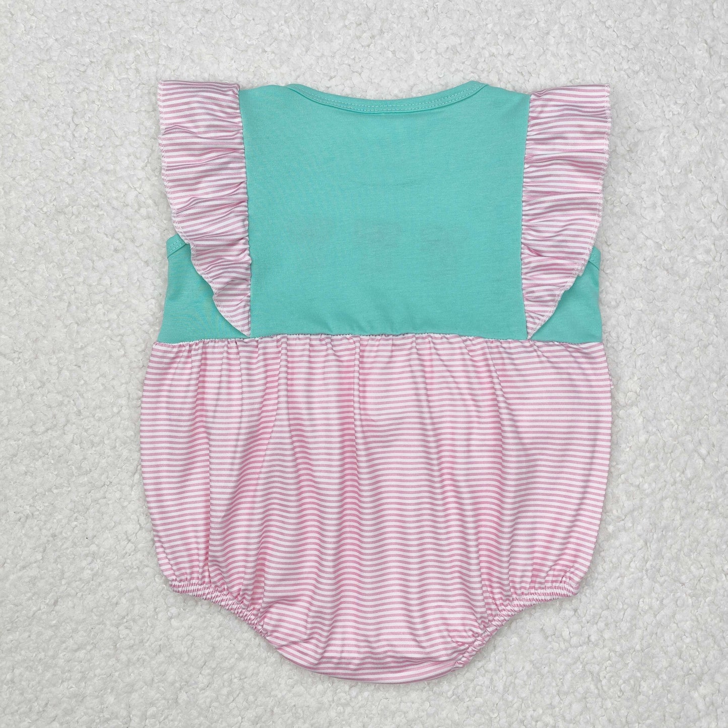 SR2326  Dance Shoes Embroidery Pink Stripes Print Baby Girls Summer Romper