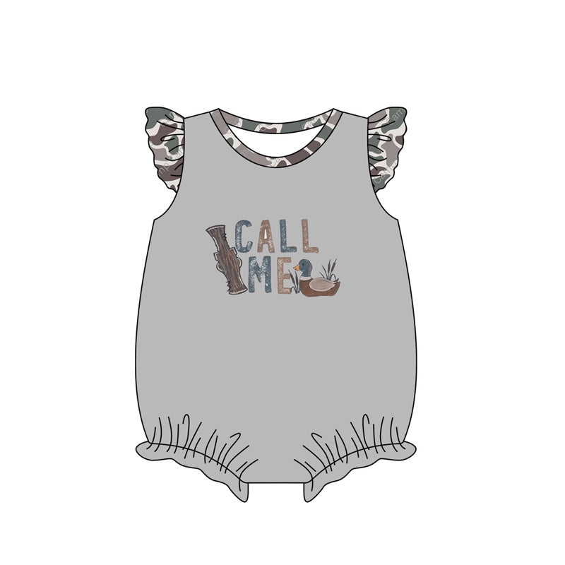 (Pre-order)SR2348 Call Me Duck Grey Camo Print Baby Girls Summer Romper