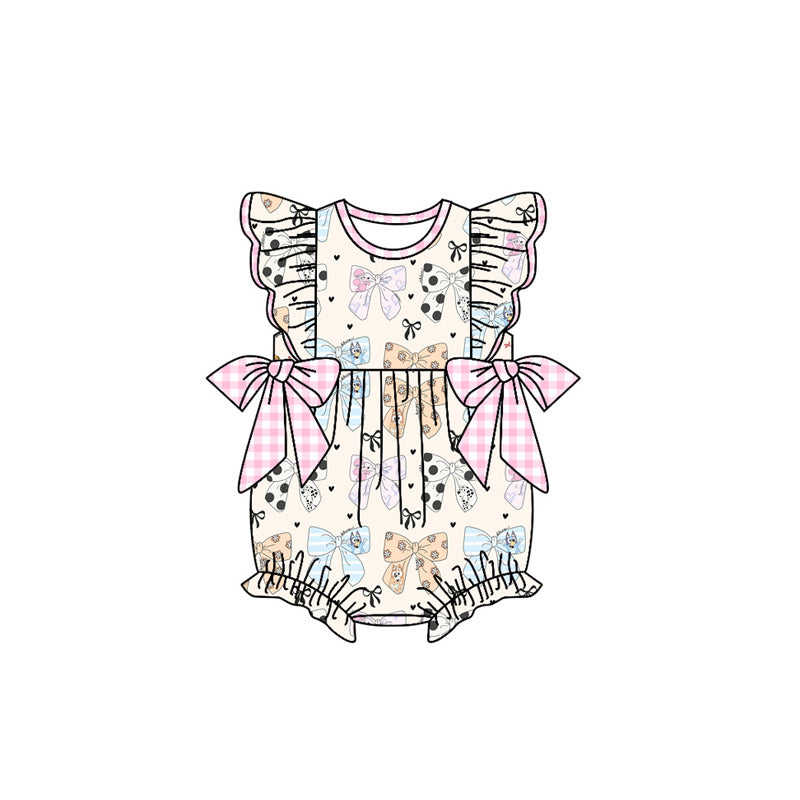 (Pre-order)SR2350 Cartoon Dog Bows Print Baby Girls Summer Romper