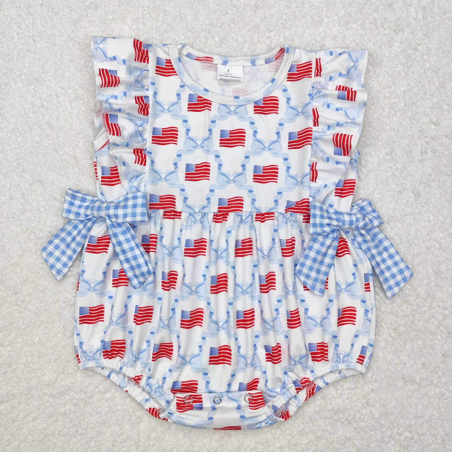 Flag Blue Bows Plaid Print Sibling 4th of July Matching Clothes