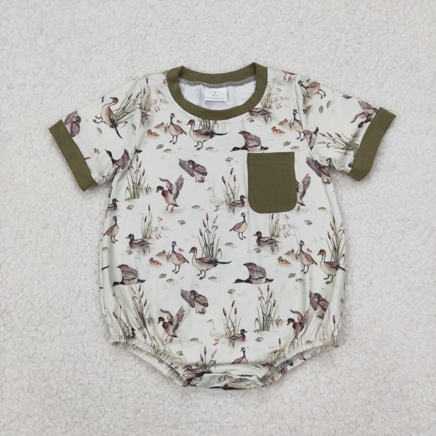 SR2413 Duck Print Pocket Baby Boys Summer Romper
