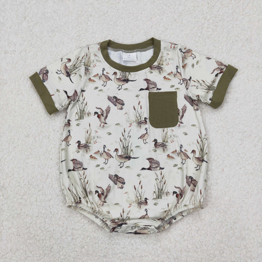 SR2413 Duck Print Pocket Baby Boys Summer Romper