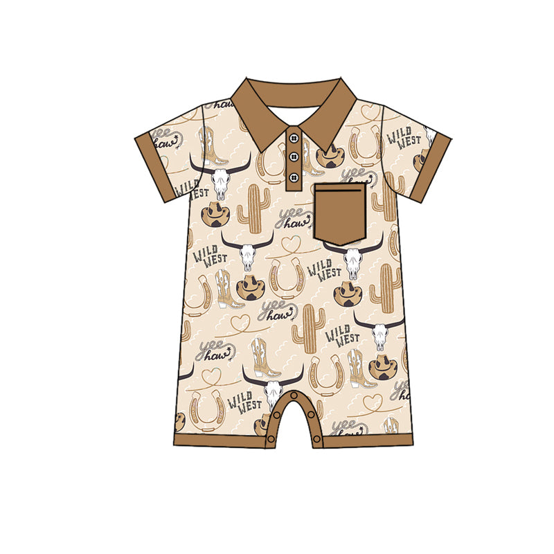 (Pre-order)SR2428 WILD WEST Western Print Baby Boys Summer Romper