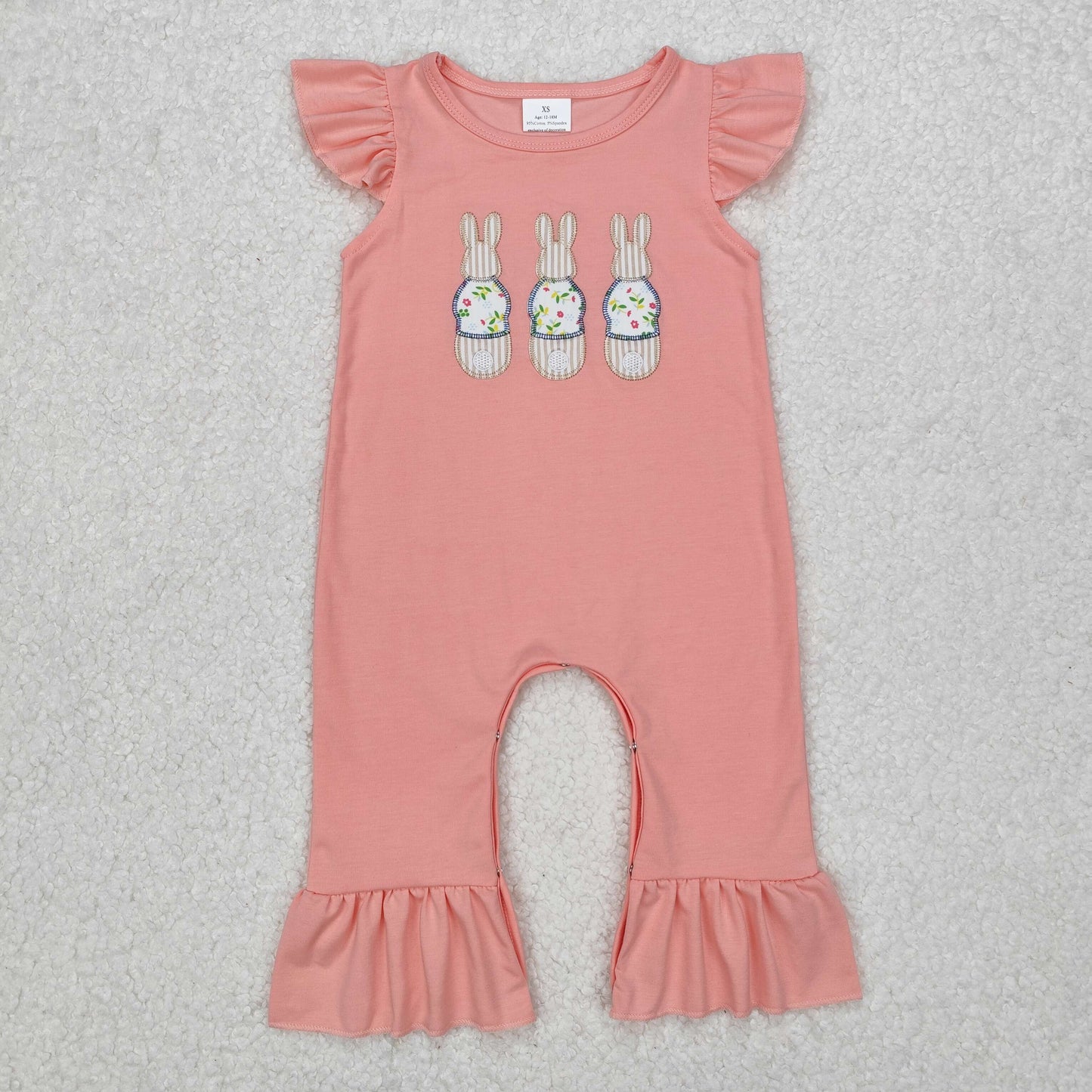 SR2434 Bunny Embroidery Pink Color Baby Girls Easter Romper