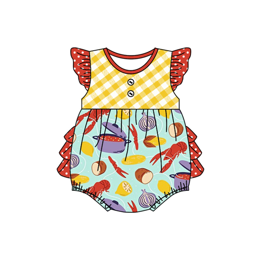 (Pre-order)SR2441 Crayfish Print Baby Girls Summer Romper